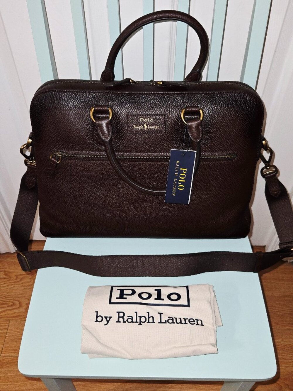 Polo Ralph Lauren Pebble-Leather Detachable-Strap Briefcase